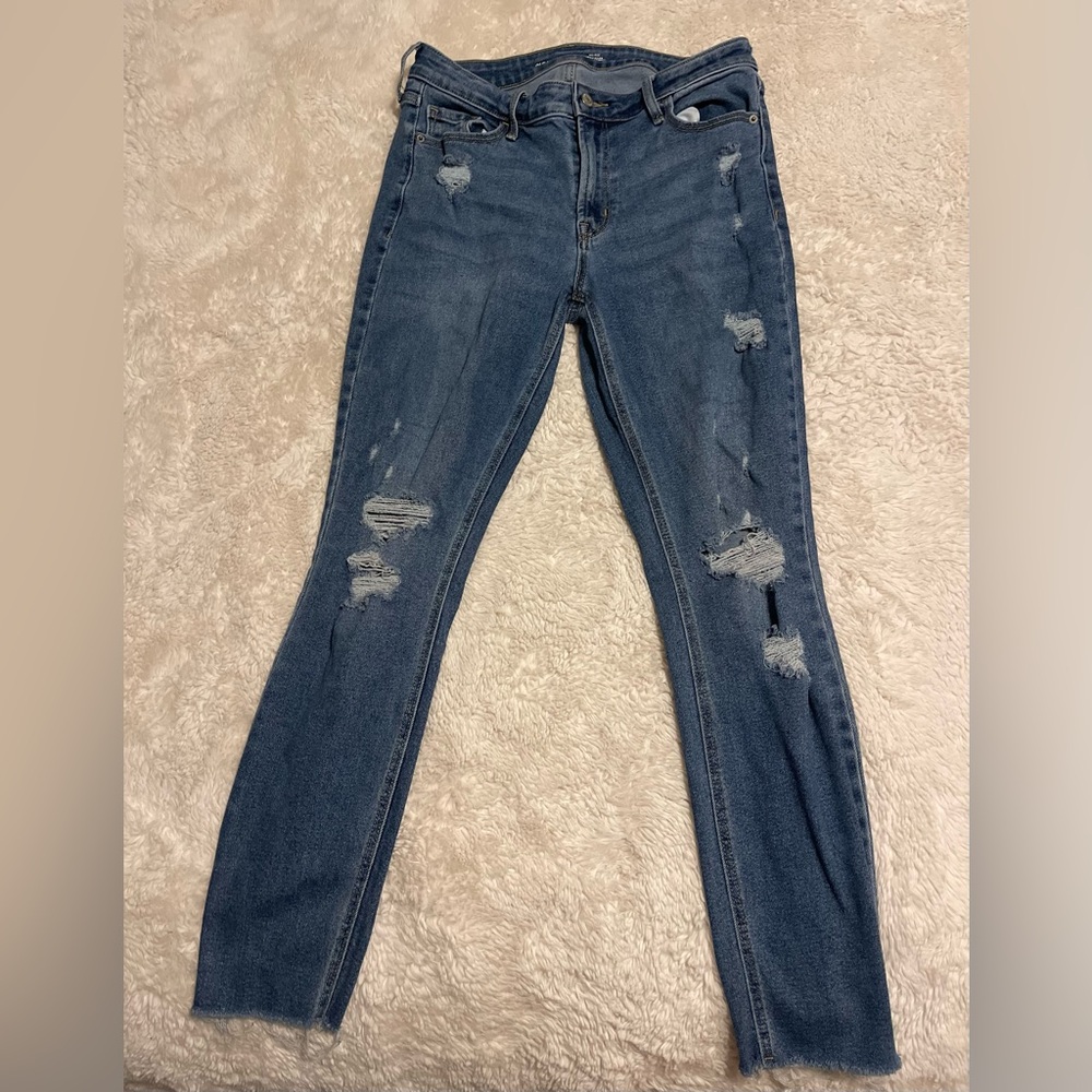 Old Navy Mid Rise Rockstar Super Skinny Womens Jeans Blue Size 10 Ripped